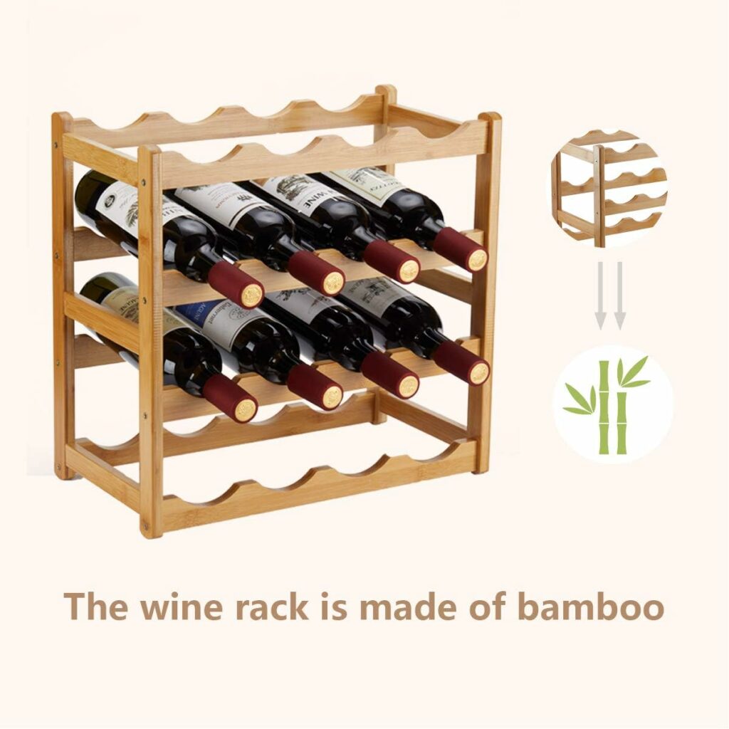 Homevany Bamboo Wine Rack, Sturdy and Durable Countertop Wine Storage Cabinet Shelf for Pantry - 4 Tiers 16 Bottle Wine Rack