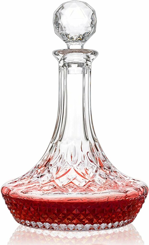 KANARS Wine Decanter Carafe, Hand-Blown Red Wine Decanter Aerator 1250ml/42oz, Crystal Liquor Wine Pitcher with Stopper for Home Bar Dinner