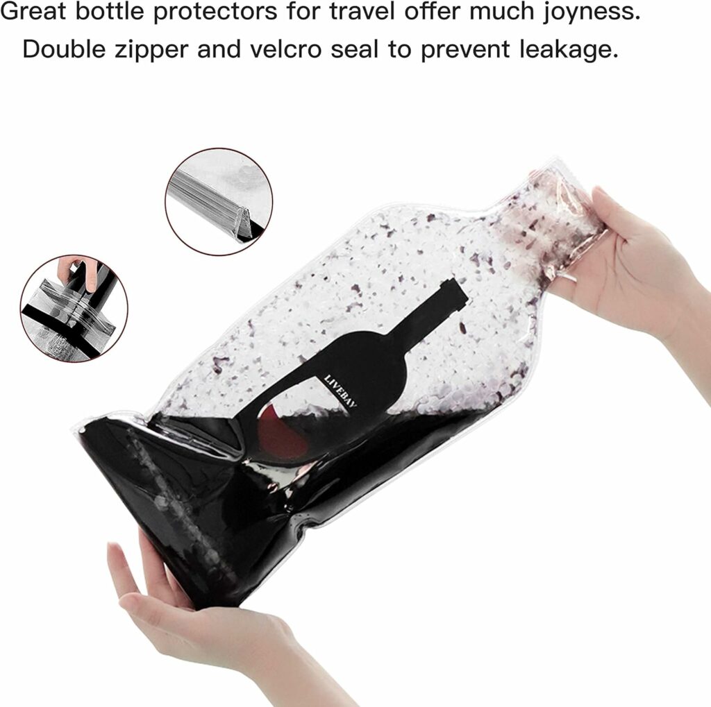 LIVEBAY 5 Pack Reusable Wine Bag for Travel Wine Bottle Protector Sleeve for Airplane Car Cruise Protection Luggage Leak-proof