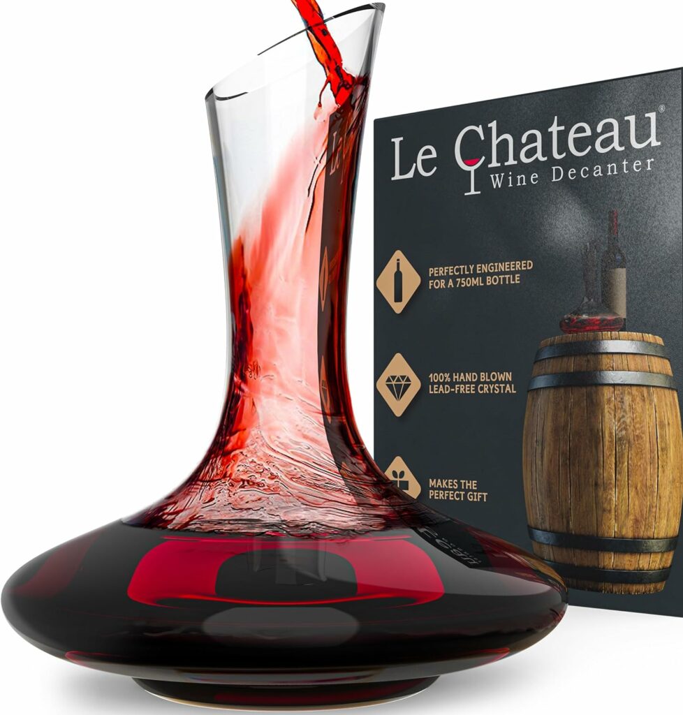 Red Wine Decanter - Hand Blown, Lead-Free Crystal Glass Decanter and Wine Aerator - Full Bottle (750ml) Wine Decanters and Carafes - Elegant Wine Carafe, Wine Gifts and Wine Accessories