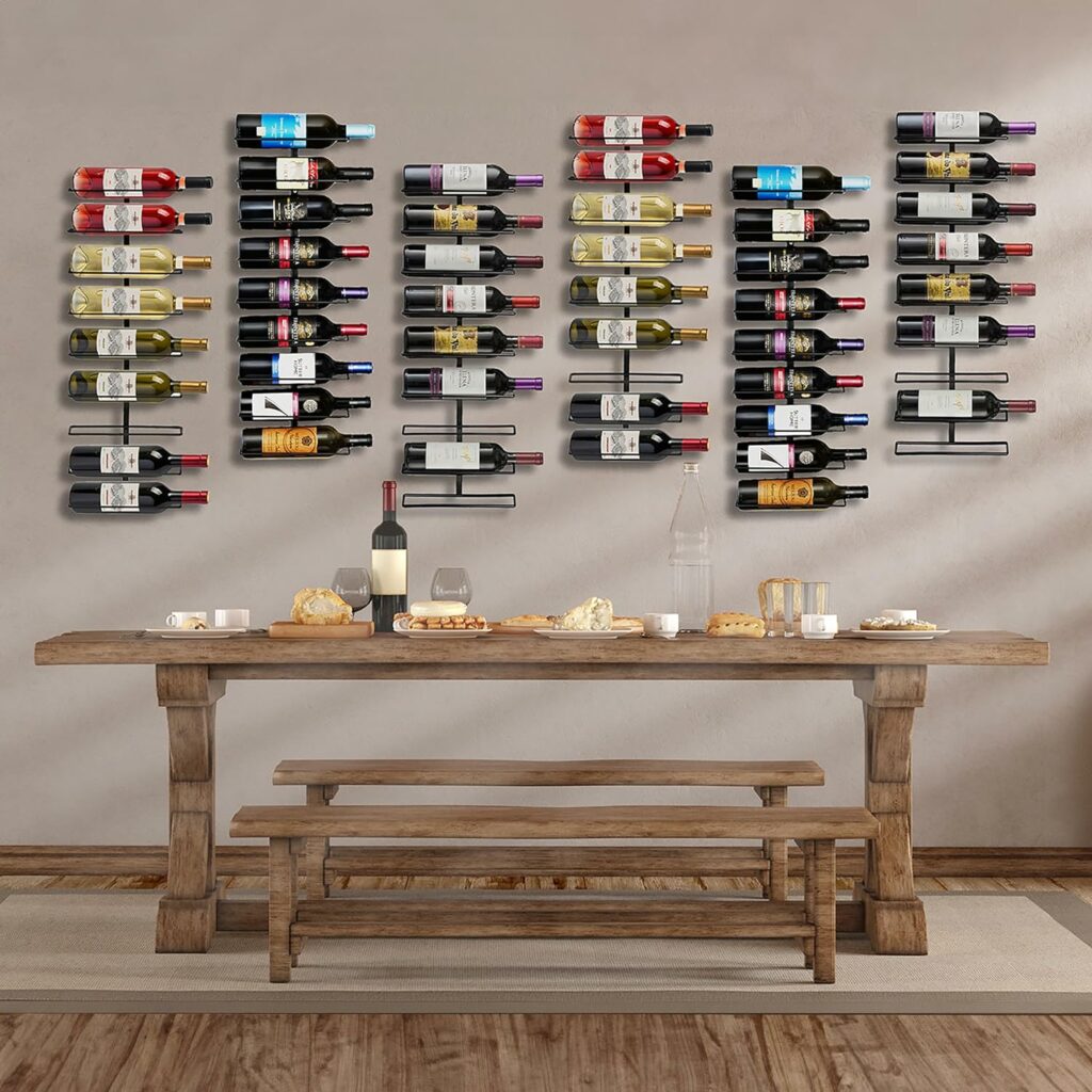 Sorbus Wall Mount Wine Rack (Holds 9 Bottles) - Wine Rack Wall Mounted for Wine Bottles, Liquor, Champagne, Black Metal Wine Bottle Holder for Home Bar, Wine Kitchen Storage