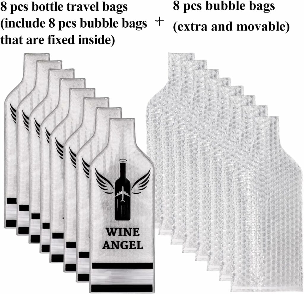 [UPGRADED PROTECTION] 4 Set (8 pcs) Reusable Wine Bags for Travel, Wine Protector Sleeve Case, Airplane Car Cruise TRIPLE Luggage Leak-proof Safety Impact Resist