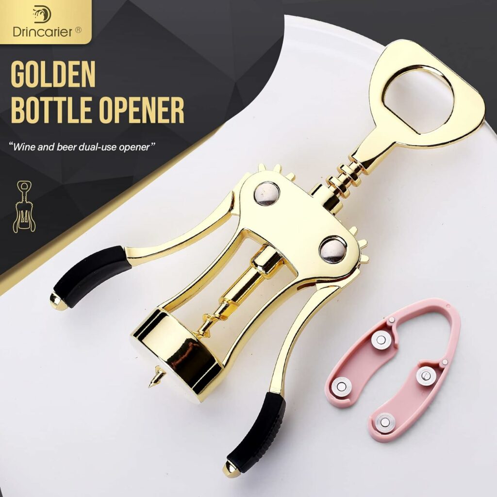 Wine Opener, Zinc Alloy Premium Wing Corkscrew Wine Bottle Opener with Multifunctional Bottles Opener, Upgrade (Rose Gold Opener With Foil Cutter)……