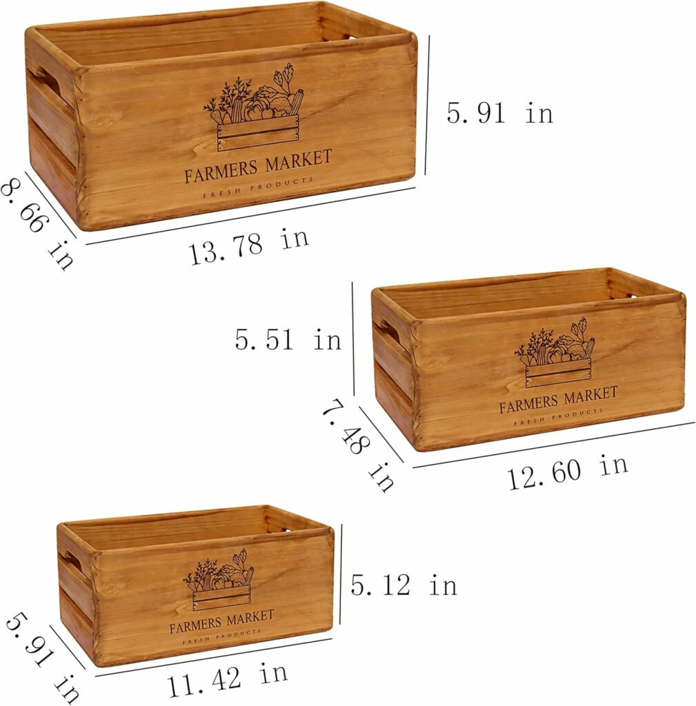 Wood Crates for vintage decorative display, Wooden Boxes farmhouse style, Storage Boxes, Decorative Boxes, Nesting Wooden Crates made from 100% Wood(Brown, Set of 3)